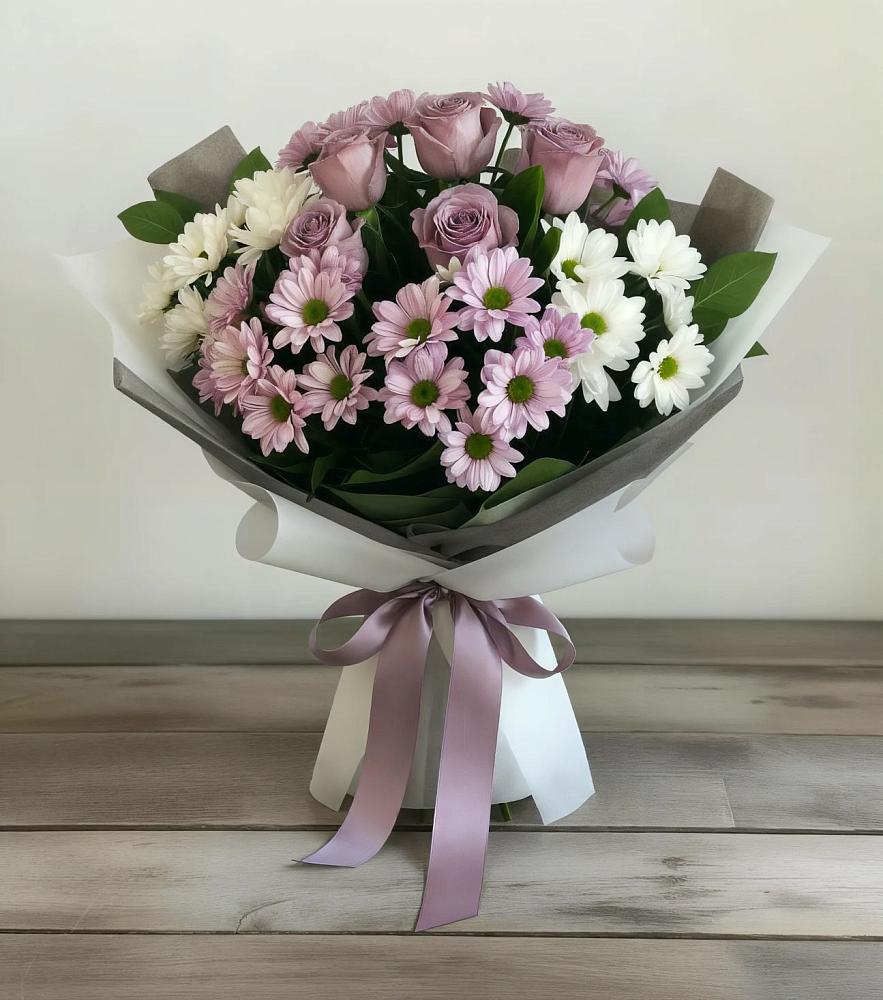Букет цветов из: Хризантемы и Розы в Юже