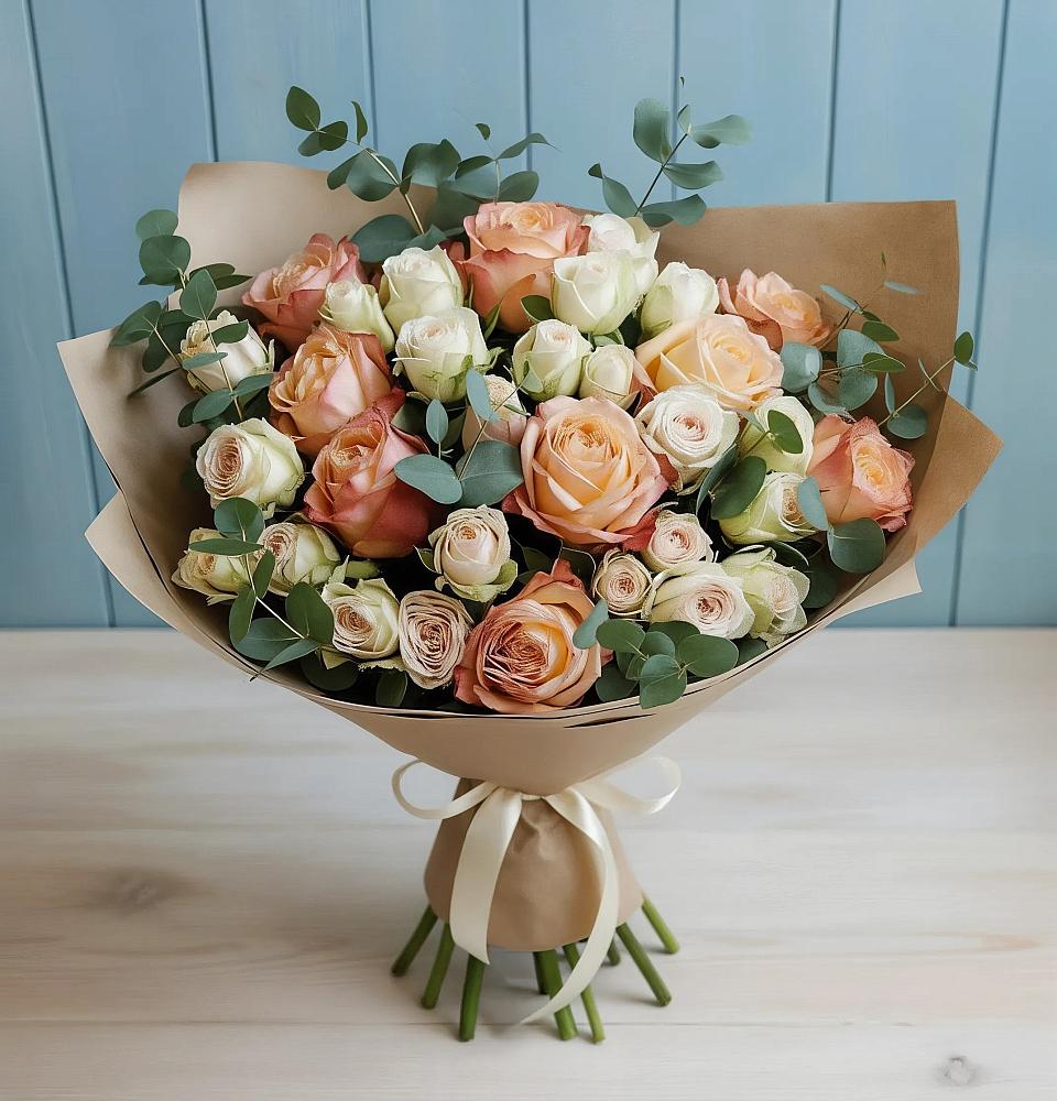 Букет цветов из: Альстромерии и Розы в Юже