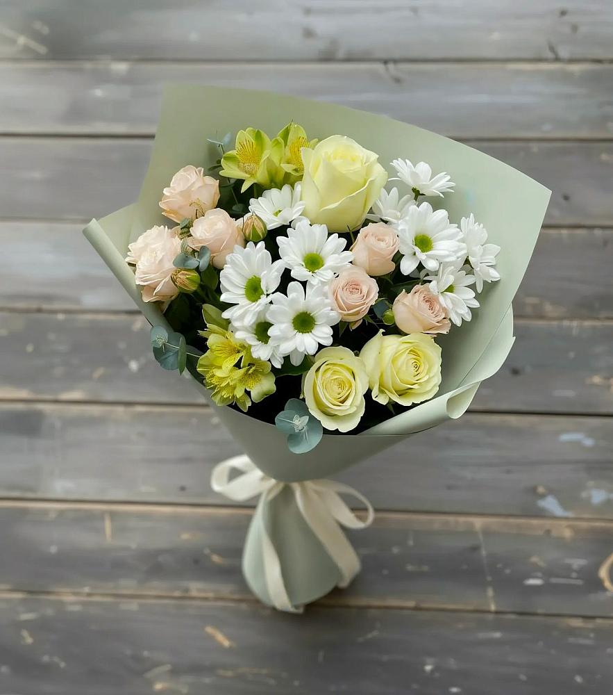 Букет цветов из: Альстромерии, Розы и Хризантемы в Юже