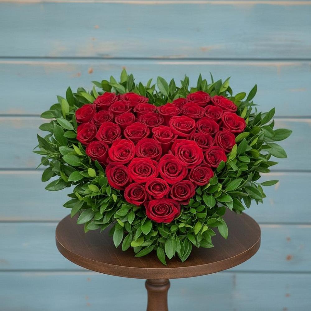 Цветочная композиция из Розы в виде сердца в Юже