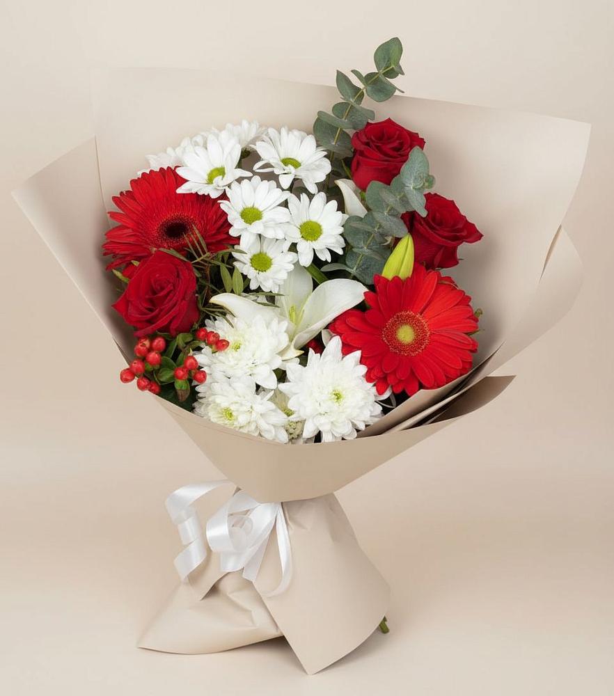 Букет цветов из: Розы, Хризантемы, Герберы и Лилии в Юже