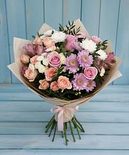 Букет цветов из:  Хризантемы, Розы и Альстромерии в Юже