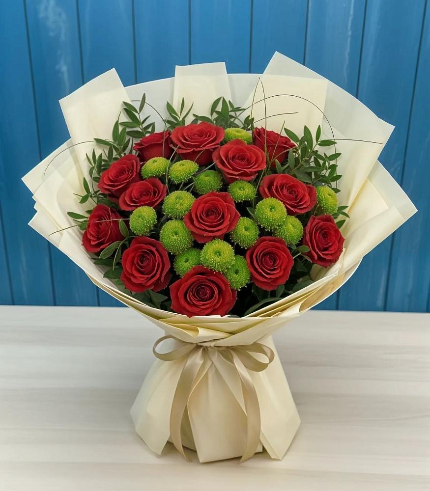 Букет цветов из: Розы и Хризантемы в Юже